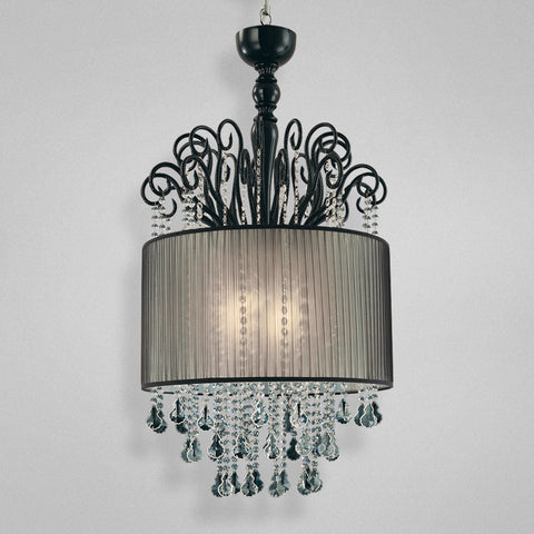 Chandelier Black Finish and Crystal Accents with Silk Shade 010215-14 FP