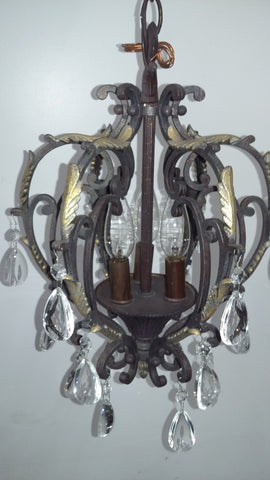 Mini Chandelier Bronze And Gold Metal With Crystal 3-118-JSH-0002