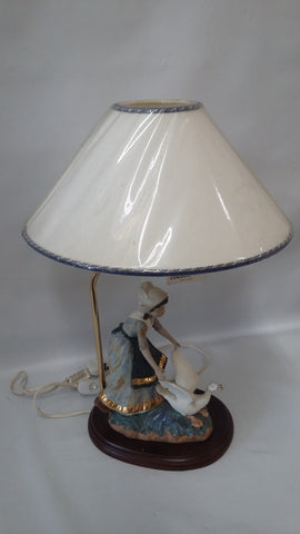 Table Lamp Wood And Porcelain Figurine White Shade 07-118-JSH-86