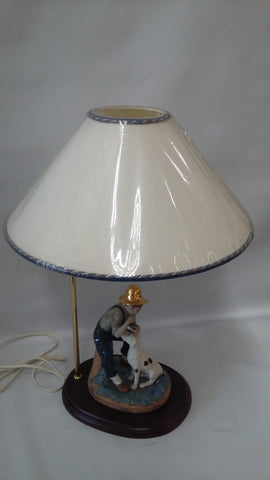 Table Lamp Wood And Porcelain Figurine With White Shade 07-118-JSH-86