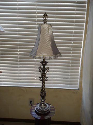 Table Lamp Antique Silver Cream Shade 07-118-JSH-87