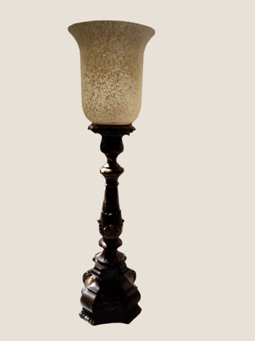 Table Lamp Bronze And Gold Base With Beige Glass Shade 07-118-JSH-29