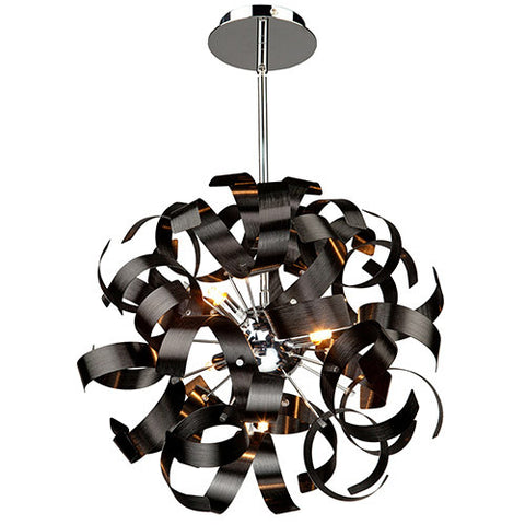 Chandelier Black Finish with Chrome Interior 24" Modern Pendant #020807-014 FP