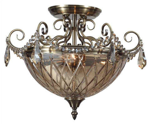 Semi Flush Mount Antique Brass Finish And Golden Hand Cut Crystal #150853-014