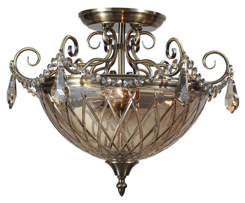 Semi Flush Mount  Antique Brass Finish And Golden Hand Cut Crystal #150853-014