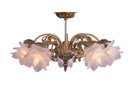 Semi Flush Mount  Bronze Frame And Floral Shade #150854-014