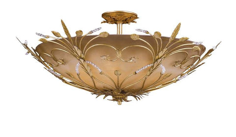 Semi Flush Mount  Gold Leaf Finish With Cream glass And Crystal Beads #140854-14
