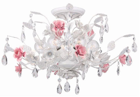 Semi Flush Mount White Finish And Pink Accents #020811-213