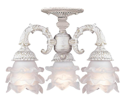 Semi Flush Mount Antique White Finish And Frosted Etched Flower Glass #140854-14