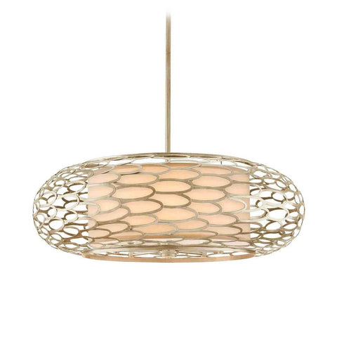 Pendant  Silver Finish And Champagne Linen Shade #020802-191