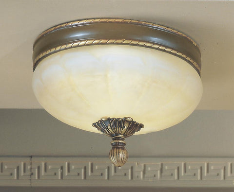Flush Mount Light Cast Bronze Frame And Cream Alabaster Glass #140811-55