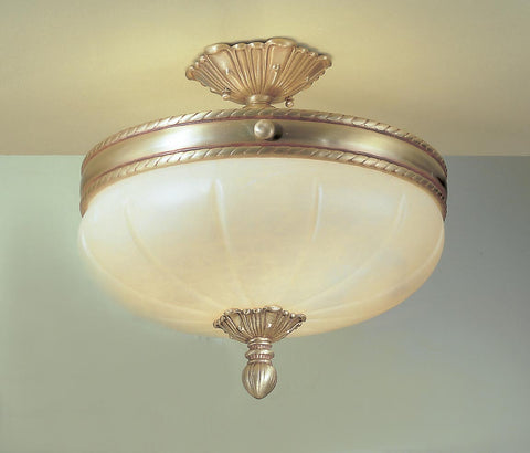Semi Flush Satin Gold and Solid Cast Brass With Cream Alabaster Glass #14811-214
