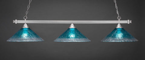 Pool or Island Lamp BN Finish Teal Crystal Glass 8003-715 BN
