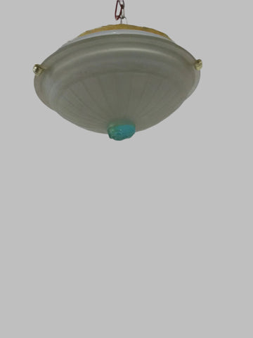 Flush Mount Brass Metal And Frosted Glass with Blue Rose Accent 1421848-JSH-TRAN