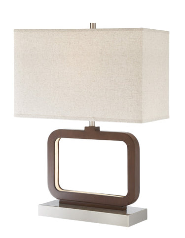 Table Lamp Walnut and Brushed Nickel Metal Linen Shade 330118-23074