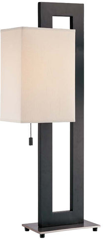 Table Lamp Black And Polished Steel Finish And Fabric Shade #070833-14