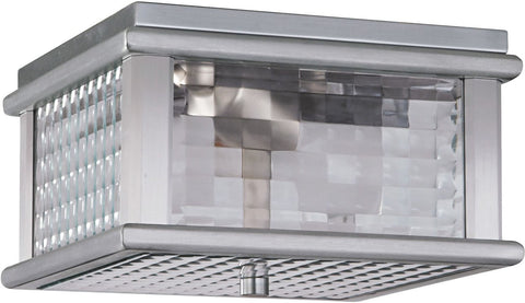 Outdoor Flush Mount Brushed Aluminum Finish And Clear Checkered Glass #160940-452