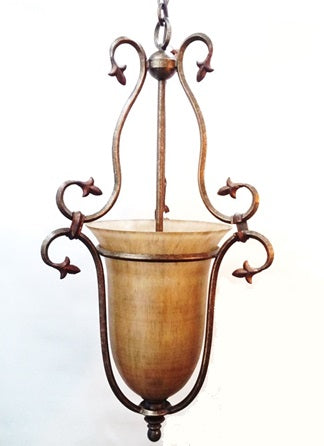 Pendant Antique Bronze Finish and Metal Frame With Gold Glass Shade 02-118-JSH-CH40