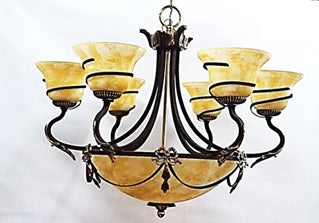 Chandelier Brass and Rust  Frame With Yellow Glass Shades 01-118-JSH-CH77
