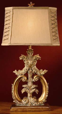 Table Lamp Antique Gold Finish And Beige Shade #070845-14