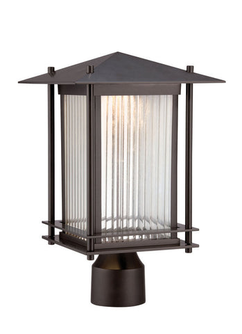 Outdoor Post Bronze Finish And Clear Ribbed Glass #190812-015