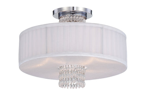 Semi Flush Mount Chrome Finish And White Linen Shade with Crystal Accents #150812-015