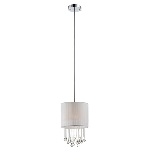 Mini Pendant White Pleated Silk Shade And Crystal Drop #030807-14