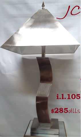 Table Lamp Satin Nickel Base And Shade and Crystal Accent 07-1418-JSH-105