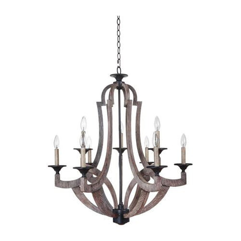 Chandelier Black Iron and Wood 01013-16