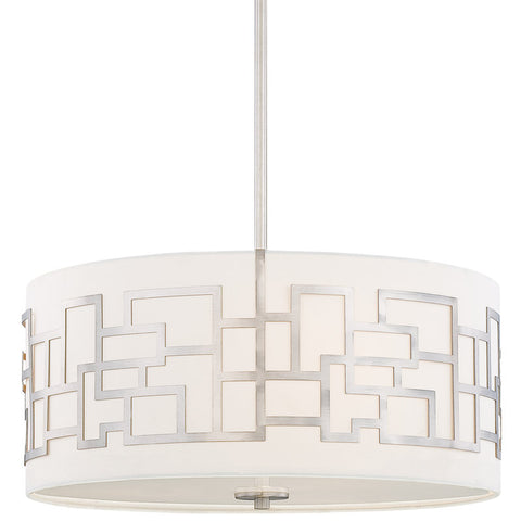 Pendant Brushed Nickel Finish And White Fabric Shade And Glass Diffuser #020824-50