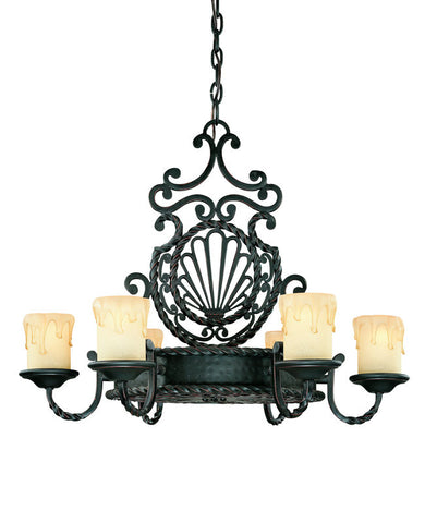 Chandelier Black Iron Finish And Amber Scavo Glass #010857-014