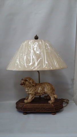 Table Lamp Wood Base with Dog With Linen Shade 7118-JSH-861