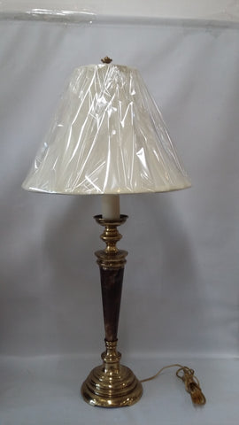 Table Lamp Brass And Brown Alabaster Stone Silk Shade 07-118-JSH-44