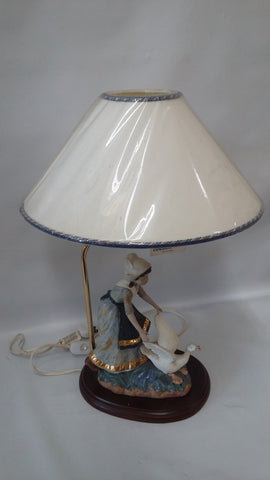 Table Lamp Wood And Porcelain  Figurine White Shade 07-118-JSH-86