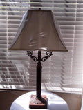 Table Lamp Bronze and Wood Base With Silk Shade 7118-JSH-301