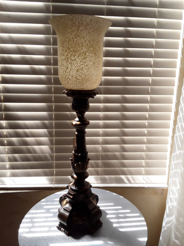 Table Lamp Bronze And Gold Base With Beige Glass Shade 07-118-JSH-29