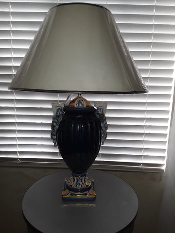 Table Lamp Blue Ceramic With White Shade 07-118-JSH-70