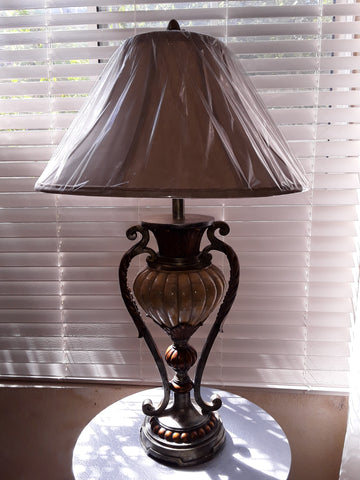 Table Lamp Gray And Green Finish With Cooper And Cream Shade 07-118-JSH-69