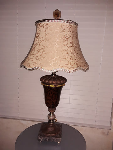Table Lamp Marble Base With Amber Glass With Silk Shade 07-118-JSN-003