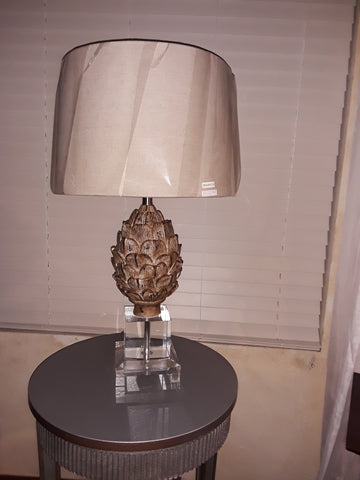Table lamp Lucite And Wood  Base  With Drum Shade 07-118-JSH-76