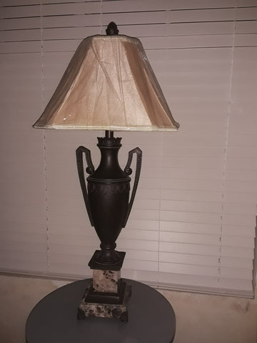 Table Lamp Bronze and Marble Base With Silk Shade 07-118-JSH-17