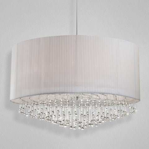 Pendant Chrome Finish And White Material Shade And Crystal Drops #020815-014