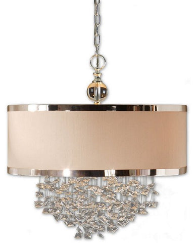 Chandelier Off White Shade With Chrome Trim and Crystal #010851-62