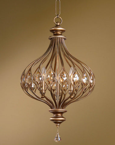 Pendant Burnished Gold Metal With Golden Teak Cut Crystal Accents #020851-65