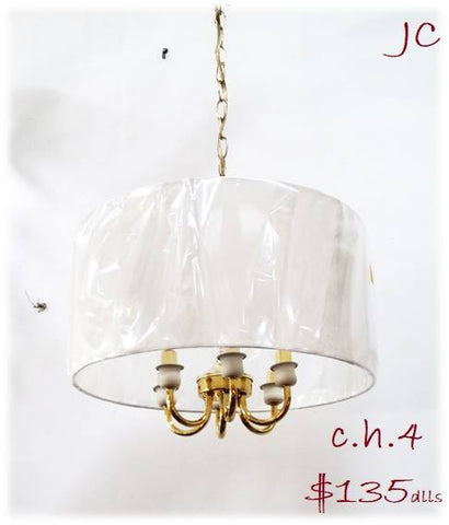 Pendant Polished Brass metal And Silk Shade 2-118-JSH-4