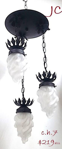 Pendant Black Metal Finish And Frosted Glass Shades 2-118-JSH-7