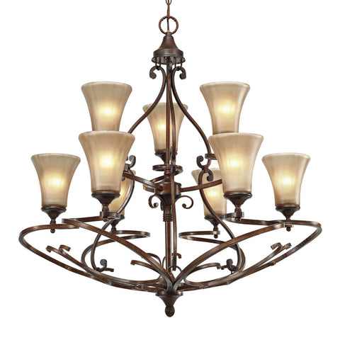 Chandelier Bronze Finish And Light Amber Glass #010857-015