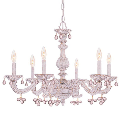 Chandelier Antique White Finish And Rose Crystal Accents #010854-14