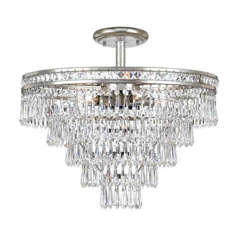 Semi Flush Mount Light Old Silver Finish And Hand Cut Crystal #150854-014