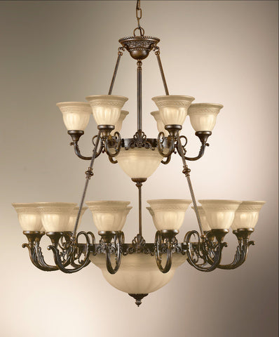 Chandelier English Bronze Finish  And Sandstone Glass #010811-014